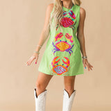 Green Polka Dot Multi Crab Cotton Tank Dress | Queen Of Sparkles