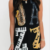 Black 'JAZZ' Instrument Tank Dress | Queen Of Sparkles