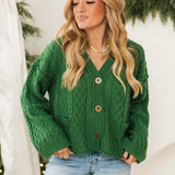 Cable Knit Button Up Cardigan | Green