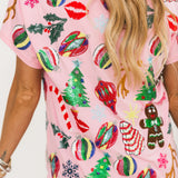 Light Pink Christmas Icons Tee | Queen Of Sparkles