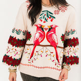 Beige Christmas Cardinals Under Mistletoe Sweatshirt | Queen of Sparkles