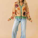 Light Brown Polka Dot Fall Football Button Up Cardigan | Queen Of Sparkles