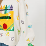 Beige Multi Crayon & Doodle Sweatshirt | Queen Of Sparkles