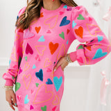 Pink Groovy Hearts All Over Sweatshirt Dress