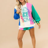 Multi Colorblock Stripe QOS Card Logo Sweatshirt | Queen Of Sparkles