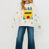 Beige Multi Crayon & Doodle Sweatshirt | Queen Of Sparkles
