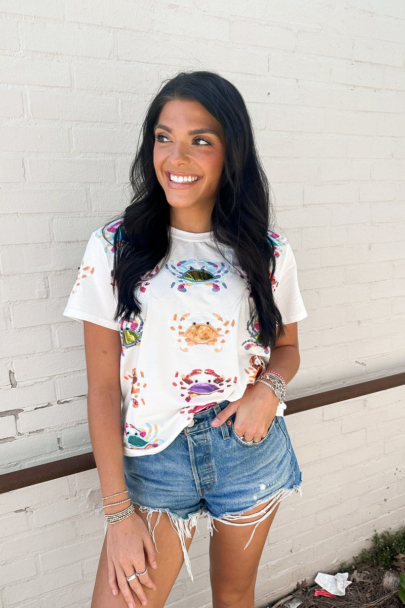 WHITE SCATTERED CRAB TEE | QUEEN OF SPARKLES