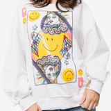 Licensed White Smiley Queen Card Sweatshirt | Queen Of Sparkles