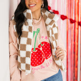 Checkered Sherpa Vest | Taupe