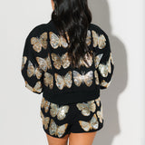 Black & Gold Sequin Butterfly Mockneck Sweatshirt | Queen Of Sparkles