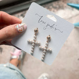 Pearl Cross Earrings