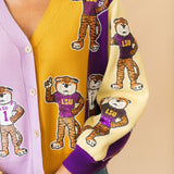 Licensed LSU Mascot Colorblock Button Up Cardigan | Queen Of Sparkles
