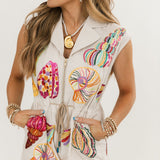 Tan Stripe Multi Shell Tie Collar Romper | Queen Of Sparkles
