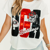 Licensed UGA Metallic Word With Icons Tee | Queen Of Sparkles