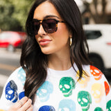 White Rainbow Skulls Sweatshirt | Queen Of Sparkles