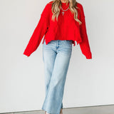 Cropped Cable Knit Sweater | Red