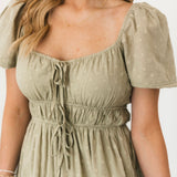 Olive Puff Sleeve Midi Dress