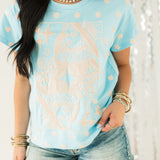 Light Blue & Ivory Polka Dot QOS Card Logo Tee | Queen Of Sparkles