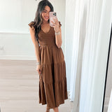 Flutter Sleeve Midi Dress | Brown