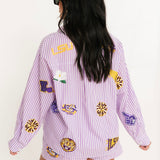 Licensed LSU Mini Icon Striped Button Down | Queen Of Sparkles