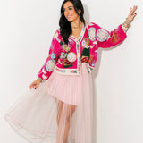 Hot Pink NYE Icon Button Up Cardigan With 'Happy New Year' Trim | Queen Of Sparkles