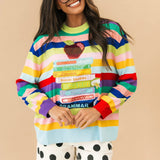 Multi Stripe School Books & Apple Sweater | Queen Of Sparkles
