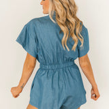 Denim & Purple Oversized Jeweled Ruffle Heart Romper | Queen Of Sparkles