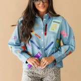 Denim & Red Gingham Collar Teacher Icon Button Up Top | Queen Of Sparkles