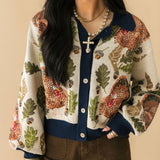 Navy Trim Turkey, Leaf & Acorn Button Up Cardigan | Queen Of Sparkles