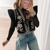 Embroidered Cropped Vest | Black