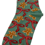 Mint Gingerbread Man & Bow Socks