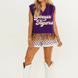 LSU 'Geaux Tigers' Feather Bottom Tank Sweater | Queen Of Sparkles