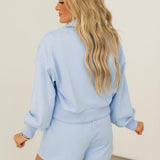 Dusty Blue Henley Jewel Button Short | Queen Of Sparkles