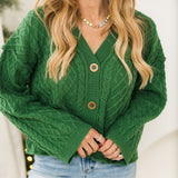 Cable Knit Button Up Cardigan | Green