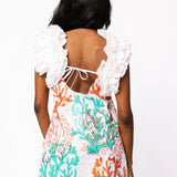 White Multi Coral Ruffle Sleeve Cotton Tank Dress | Queen Of Sparkles