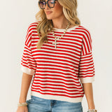 Saylor Stripe Sweater Top | Red