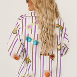 Multi Stripe Sunglasses Cotton Button Up Top | Queen Of Sparkles
