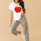 White & Red Sequin Flower Apple Tee | Queen Of Sparkles