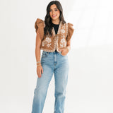 Embroidered Cropped Vest | Camel