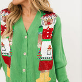 Green Mrs.Clause Button Up Cardigan | Queen Of Sparkles