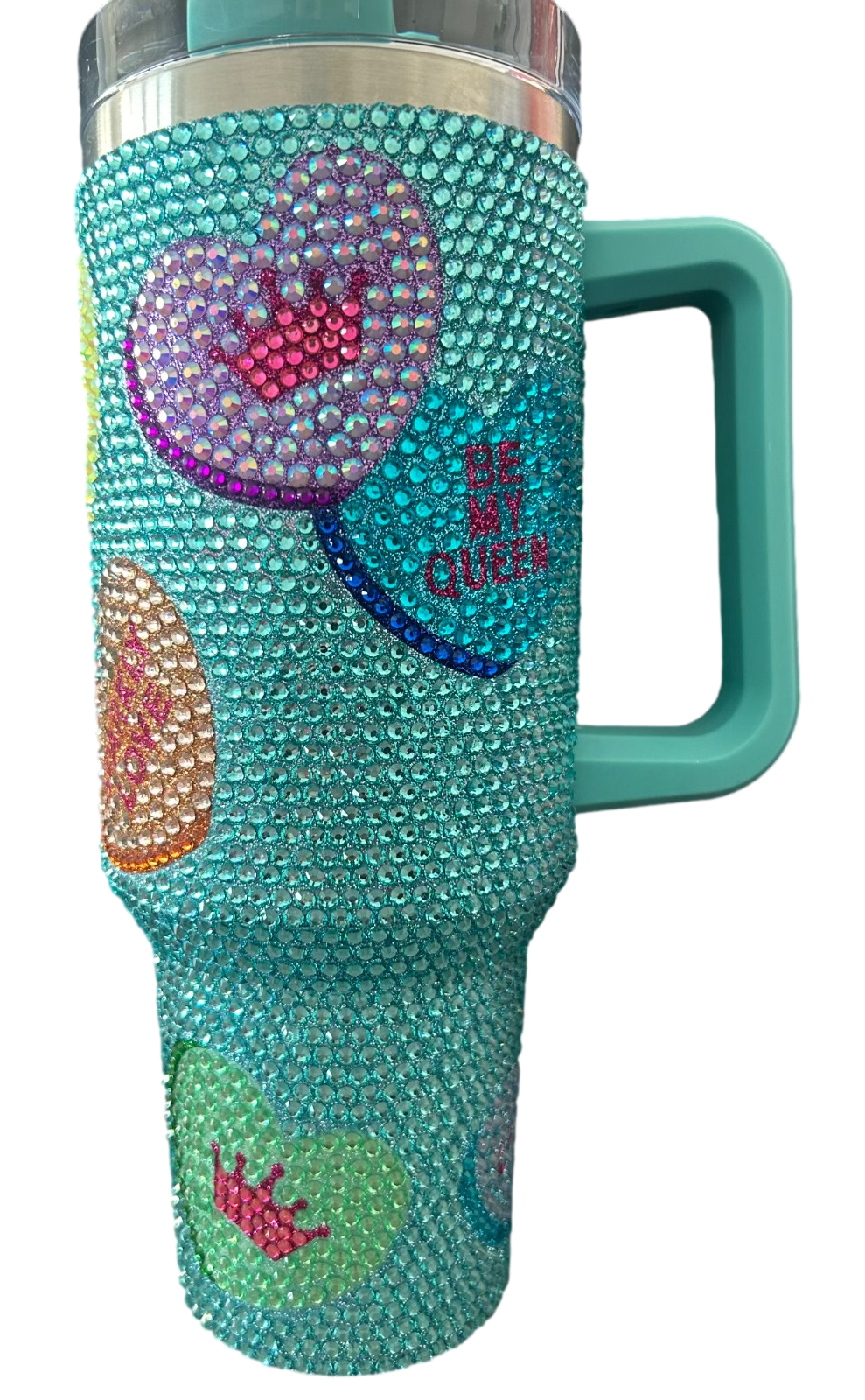 MINT CONVERSATION HEARTS RHINESTONE TUMBLER | QUEEN OF SPARKLES