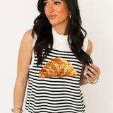 Beige & Black Striped Croissant Knit Vest | Queen Of Sparkles
