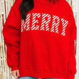 Merry Embroidered Mock Neck Sweatshirt | Red