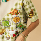 Ivory & Green Gingham Colorblock Thanksgiving Meal Knit Top | Queen Of Sparkles