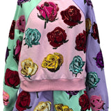 Pastel Colorblock Velvet Roses Sweatshirt