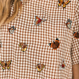 Brown Plaid Butterfly Short Sleeve Dress | Queen Of Sparkles