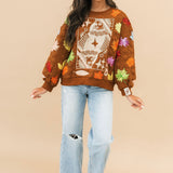 Brown Multi Leaf Quilted QOS Card Sweatshirt | Queen Of Sparkles