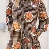 Brown Plaid Turkey On Plates Button Up Romper | Queen Of Sparkles