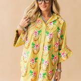 Yellow Striped Coconut Drink Button Up Tunic | Queen Of Sparkles