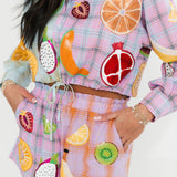 Colorblock Plaid Fruit Button Up Collar Long Sleeve Top | Queen Of Sparkles